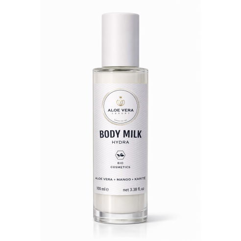 Leche corporal hidratante con aloe vera, mango y manteca de karité