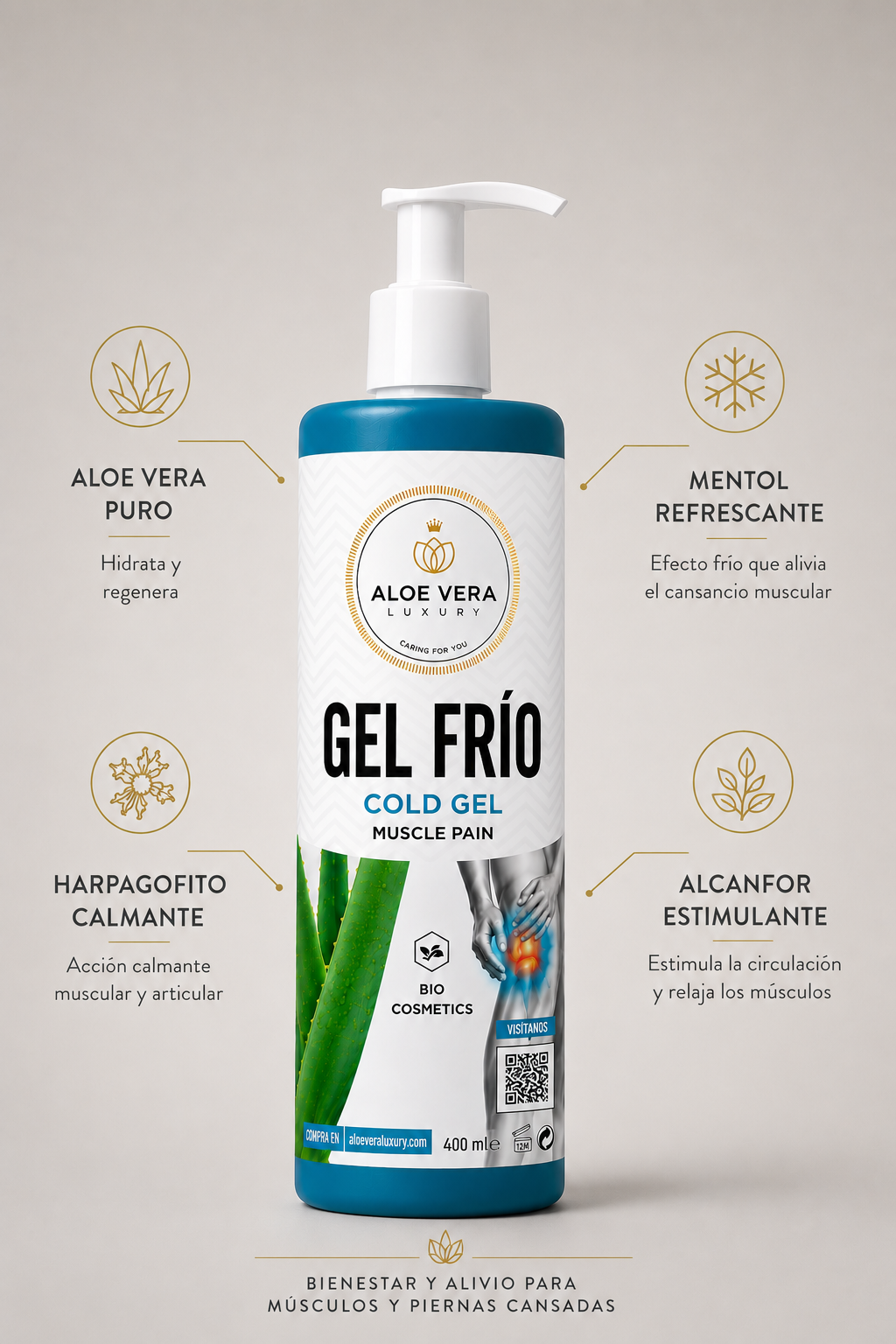 Gel rinfrescante per i muscoli con aloe vera, arnica e harpagofito
