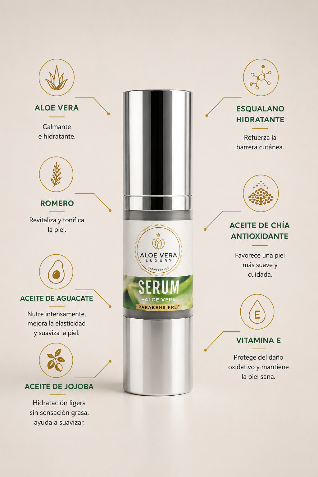 Serum hidratante facial con aloe vera