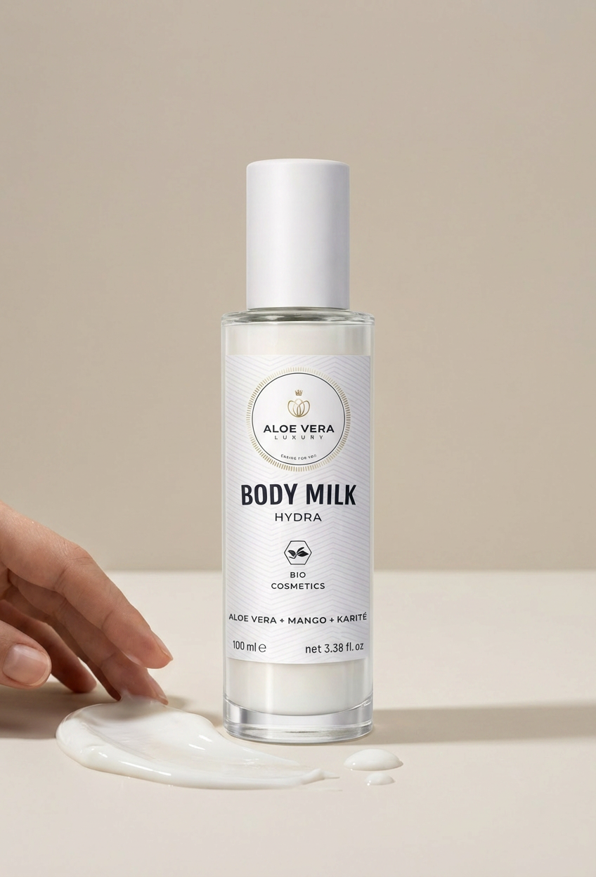 Leche corporal hidratante con aloe vera, mango y manteca de karité