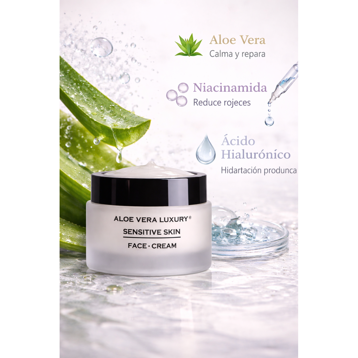 Crema facial para pieles sensibles con aloe vera y niacinamida